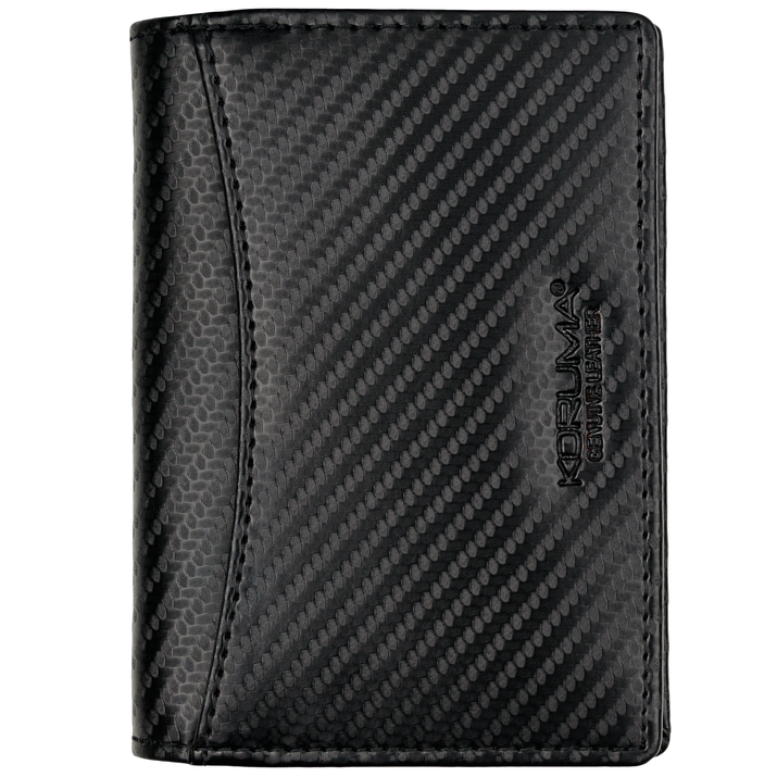 Slim leather wallet with RFID protection (black carbon)