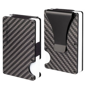 Carbon Fiber Card Holder with Money Clip (up to 12 Cards) - BLACK