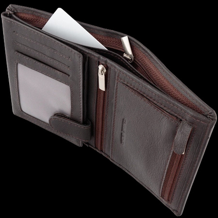Brown Leather RFID Wallet for 6-10 Cards with Zipped Coin Pocket and Hidden Note Section