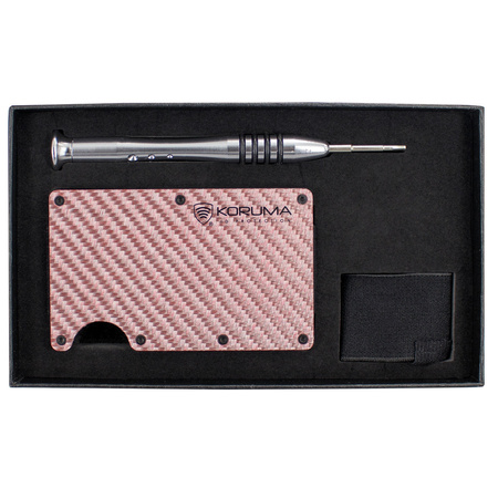 Carbon Fiber Card Holder with Money Clip (up to 12 Cards) - PINK