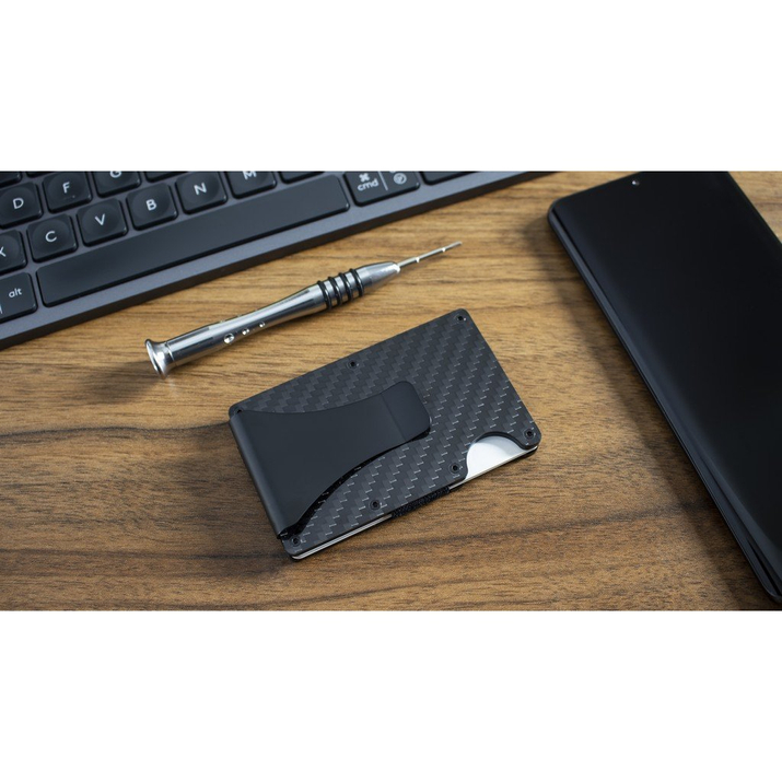 Carbon Fiber Card Holder with Money Clip (up to 12 Cards) - BLACK