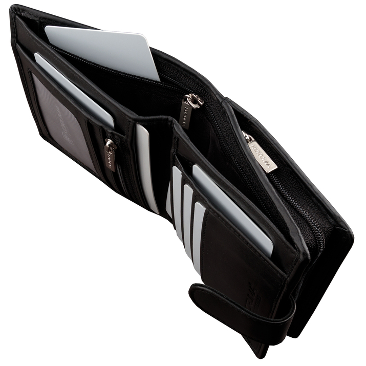 Black Leather RFID Wallet for 5-10 Cards with Zipped Coin Pocket and Zipped Note Section