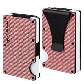 Carbon Fiber Card Holder with Money Clip (up to 12 Cards) - PINK