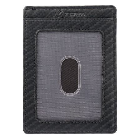 RFID Card Holder - 4 Card Slots - Note Section - ID Window - SLIM - Carbon Black