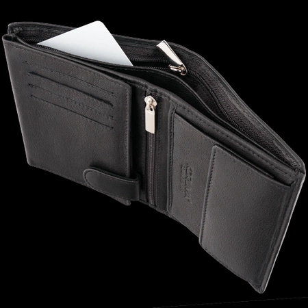 Black Leather RFID Wallet for 8-12 Cards with Coin Pocket and Hidden Note Section