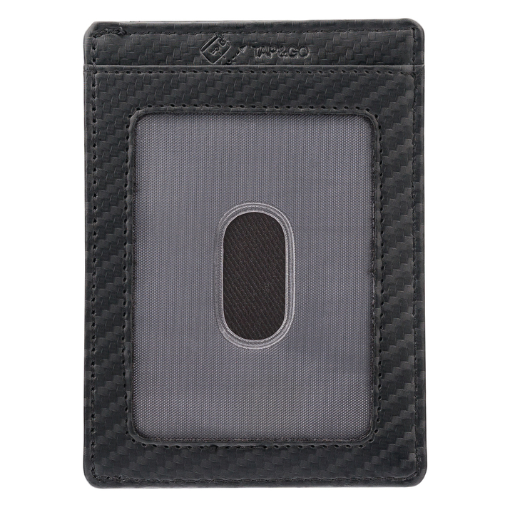RFID Card Holder - 4 Card Slots - Note Section - ID Window - SLIM - Carbon Black