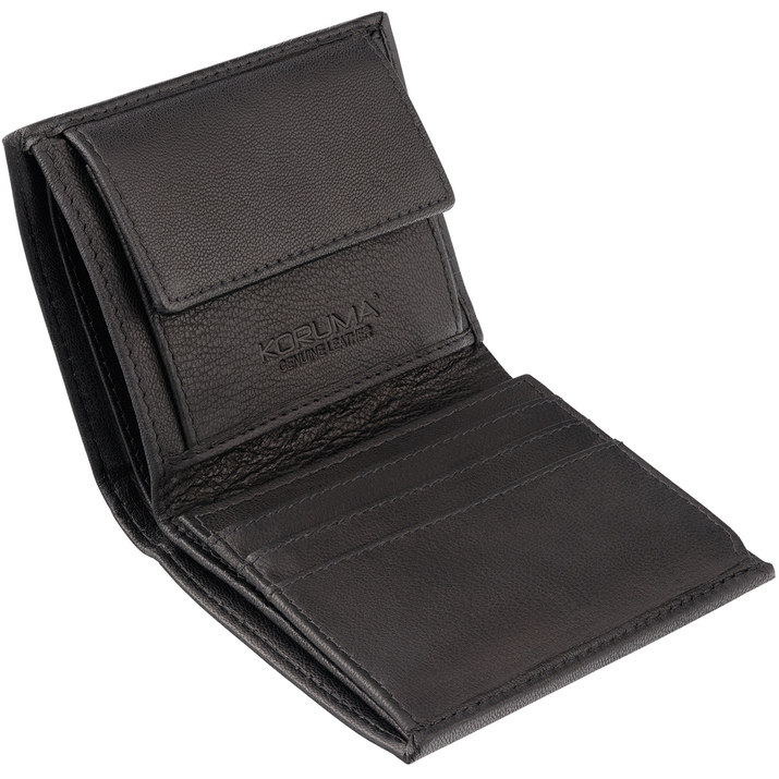 Black Leather RFID Wallet for 6 Cards with Coin Pocket and ID Window - SMALL - SM-900GBL