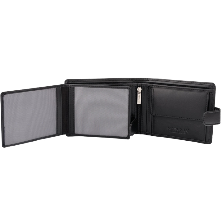 Carbon Black Leather RFID Wallet for 8-12 Cards with Coin Pocket and 3 ID Windows