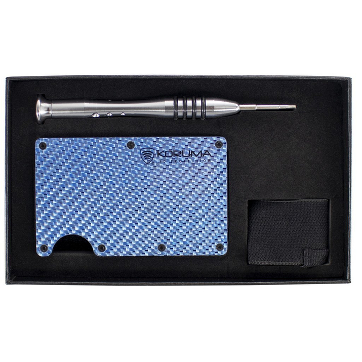 Carbon Fiber Card Holder with Money Clip (up to 12 Cards) - BLUE