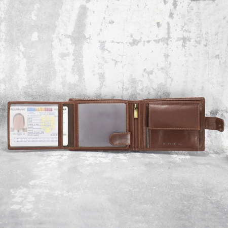 Cognac Brown Leather RFID Wallet for 8-12 Cards with Coin Pocket and 3 ID Windows