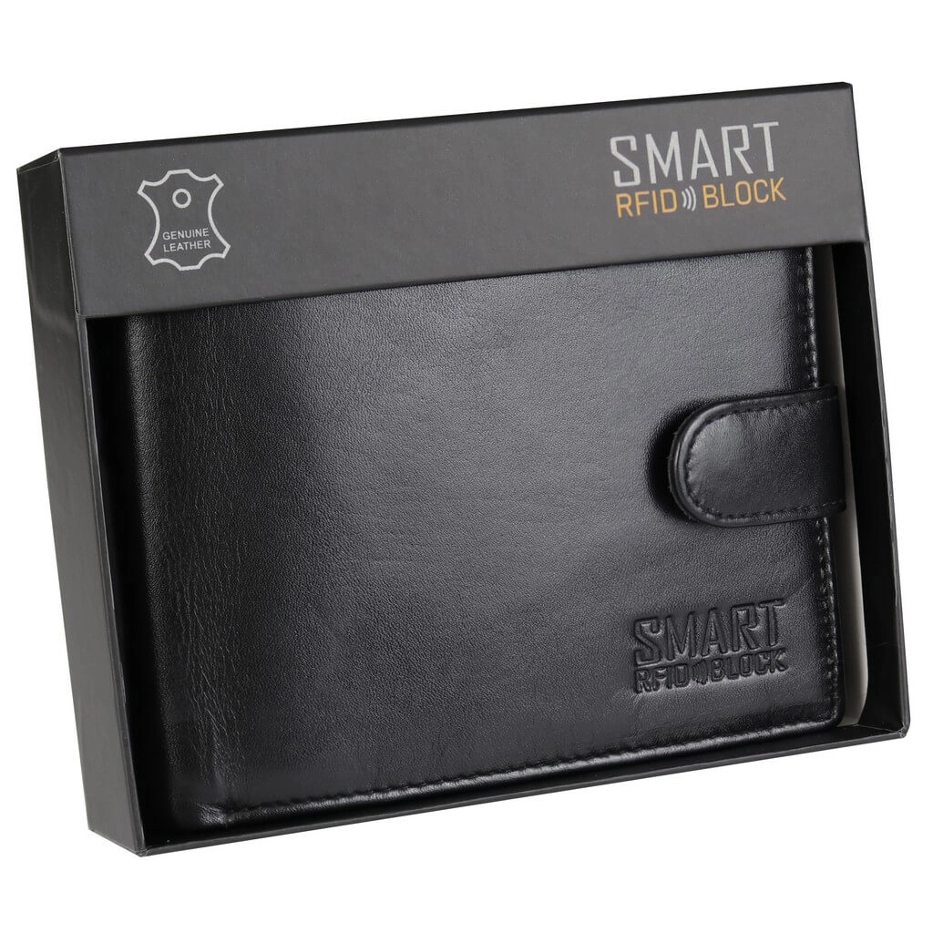 RFID Blocking Men's Leather Wallet with Tab Closure Black