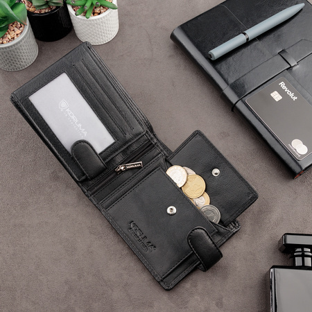 Black Leather RFID Wallet for 8-12 Cards with Coin Pocket and 3 ID Windows - SM-905GBL