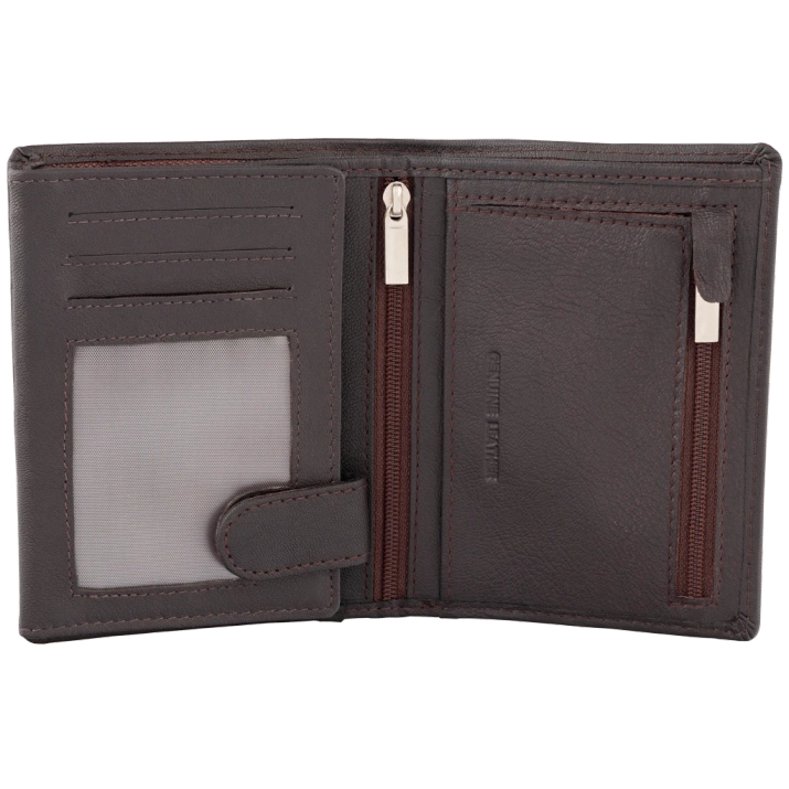 Brown Leather RFID Wallet for 6-10 Cards with Zipped Coin Pocket and Hidden Note Section