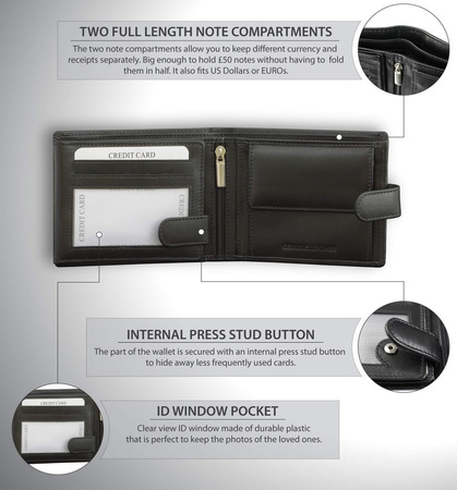 Black Leather RFID Wallet for 8-12 Cards with Coin Pocket and 3 ID Windows