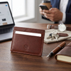 Cognac Brown Leather RFID Card Holder - 4 Card Slots - Note Section - Slim Wallet