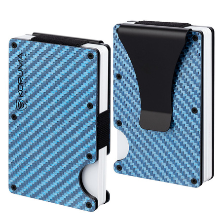 Carbon Fiber Card Holder with Money Clip (up to 12 Cards) - BLUE