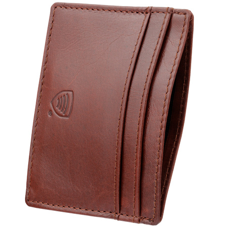 Cognac Brown Leather RFID Card Holder - 4 Card Slots - Note Section - Slim Wallet