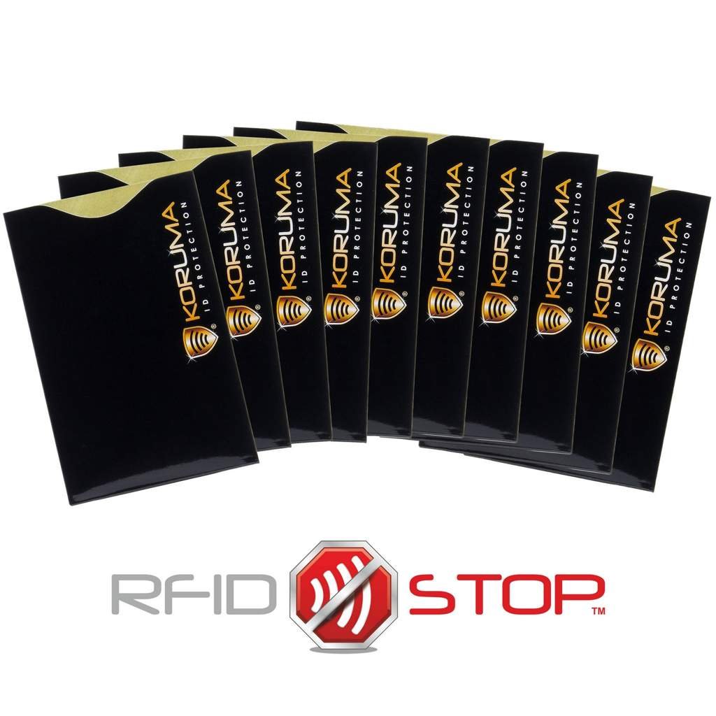 Debit Card Back Protector Vertical RFID blocking credit card sleeves (black with gold logo) - 10 pack