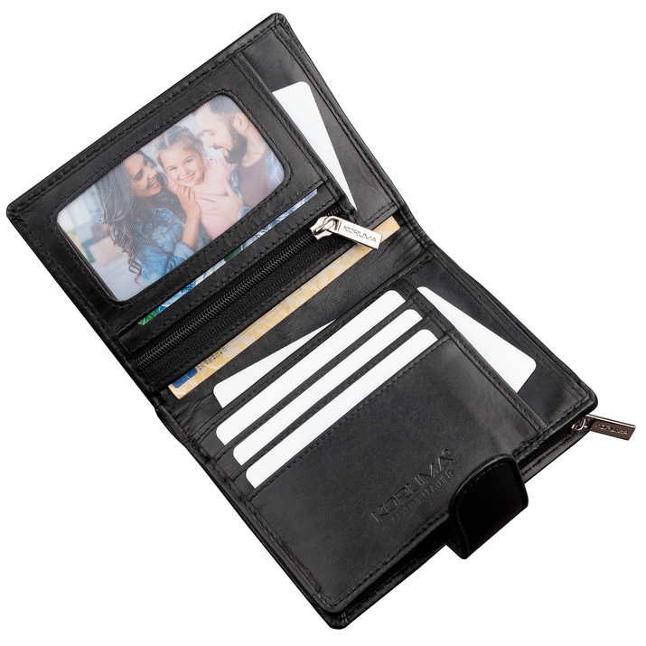 Black Leather RFID Wallet for 5-10 Cards with Zipped Coin Pocket and Zipped Note Section