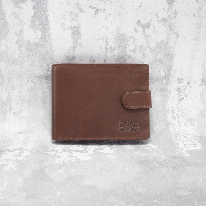 Cognac Brown Leather RFID Wallet for 8-12 Cards with Coin Pocket and 3 ID Windows