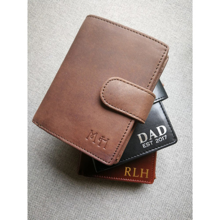 Personalised Leather RFID Wallet - Blind Embossed - Silver/Gold Engraved 
