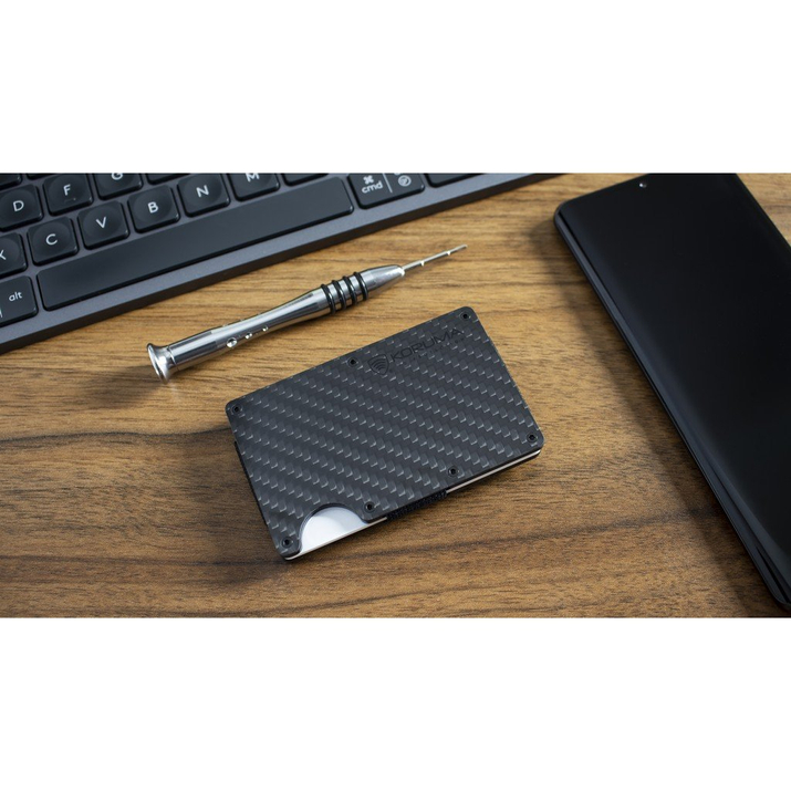Carbon Fiber Card Holder with Money Clip (up to 12 Cards) - BLACK
