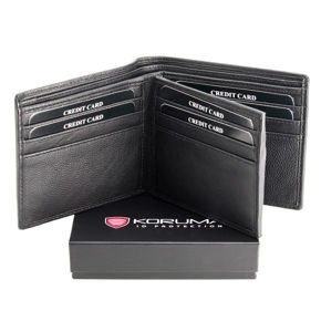 Black Leather RFID Wallet for 14 Cards and ID – Single Billfold with Flap