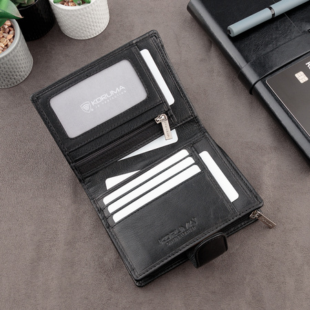 Black Leather RFID Wallet for 5-10 Cards with Zipped Coin Pocket and Zipped Note Section