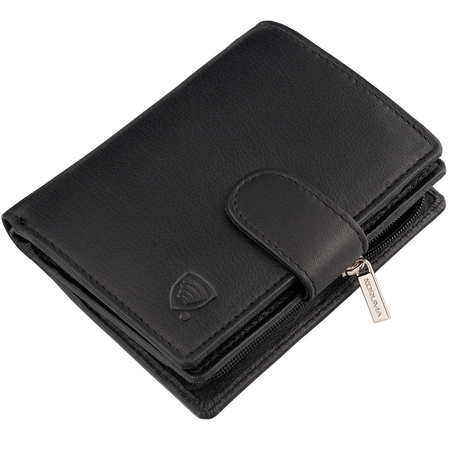 Black Leather RFID Wallet for 5-10 Cards with Zipped Coin Pocket and Zipped Note Section