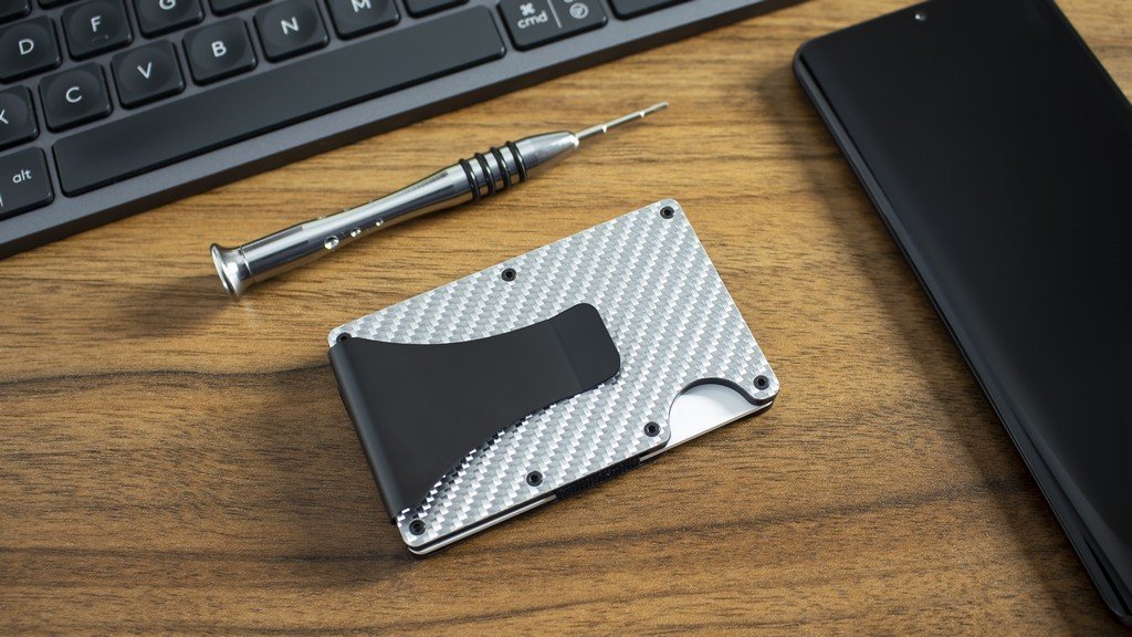 Computer Card Clip Aluminium Card Holder with Carbon and Removable Clip Grey