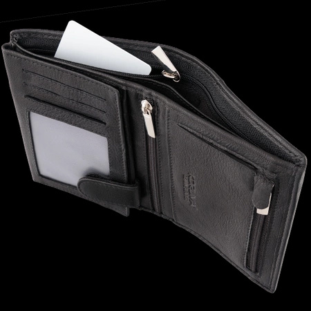 Black Leather RFID Wallet for 6-10 Cards with Zipped Coin Pocket and Hidden Note Section