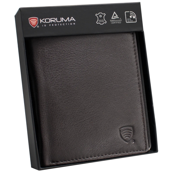 Brown Leather RFID Wallet for 6-10 Cards with Zipped Coin Pocket and Hidden Note Section