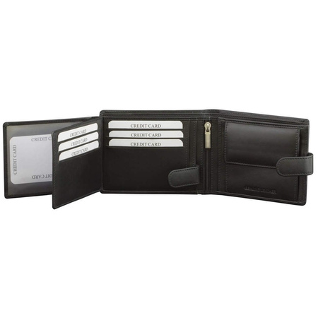 Black Leather RFID Wallet for 8-12 Cards with Coin Pocket and 3 ID Windows